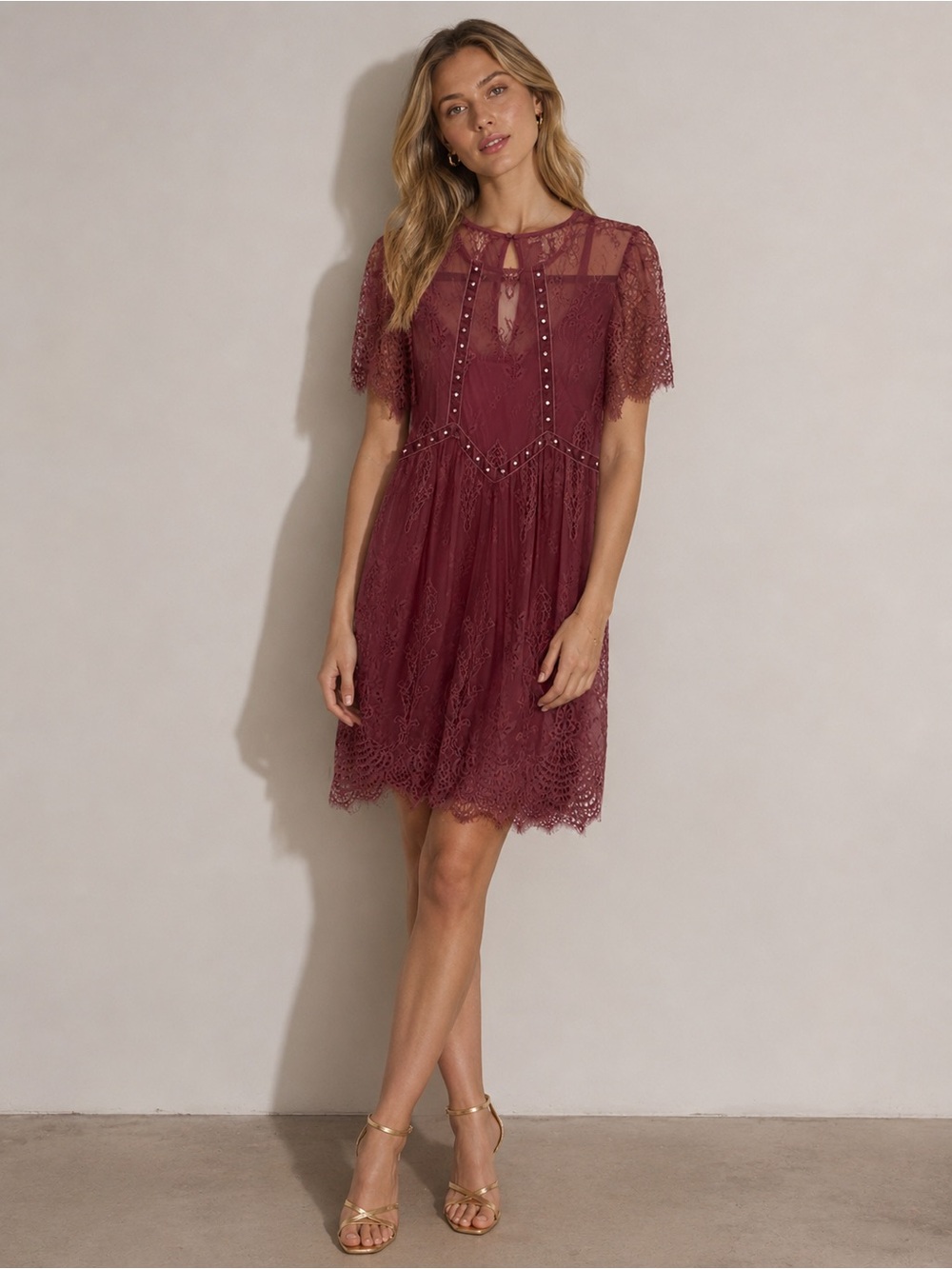 Topshop Burgundy Lace Mini Dress